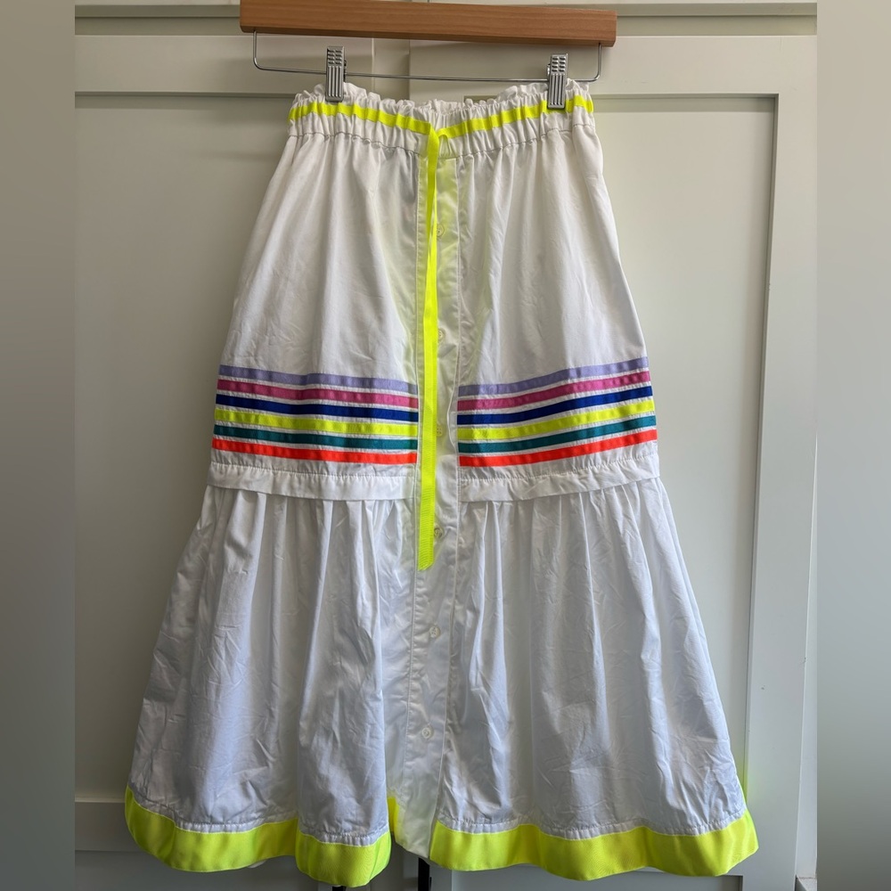 Mira Mikati Rainbow Stripe Neon Trim Tiered Midi Skirt US 6 festival - Picture 4 of 8